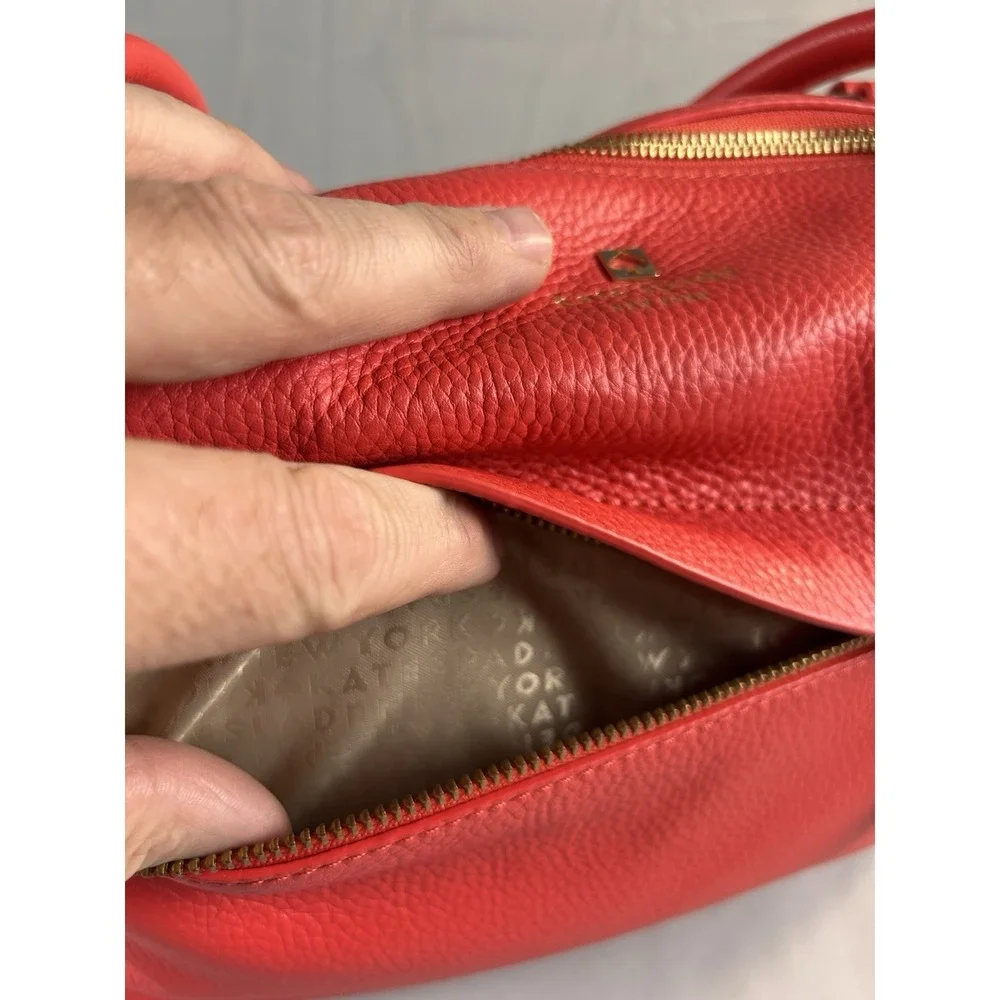 Kate Spade New York Red Pebbled Leather Satchel Tote Shoulder‎ Bag Gold Logo